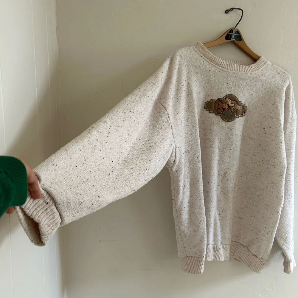 Vintage 90s Art Unlimited Horse Graphic Crewneck Sweatshirt Speckled Western XL - Picture 3 of 7